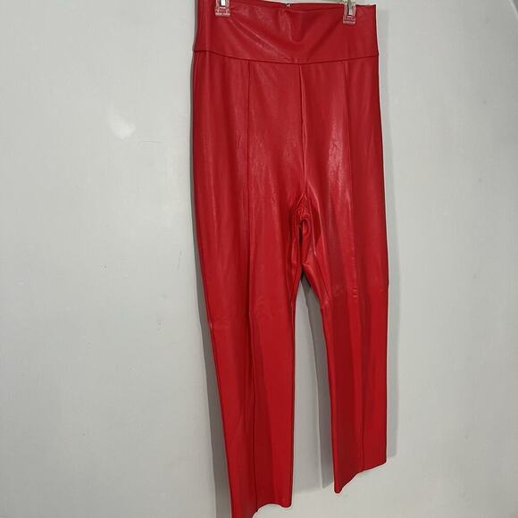 Amanda Uprichard Red Faux Leather Leggings High Waisted Pants Baddie Party Sexy - Picture 11 of 15